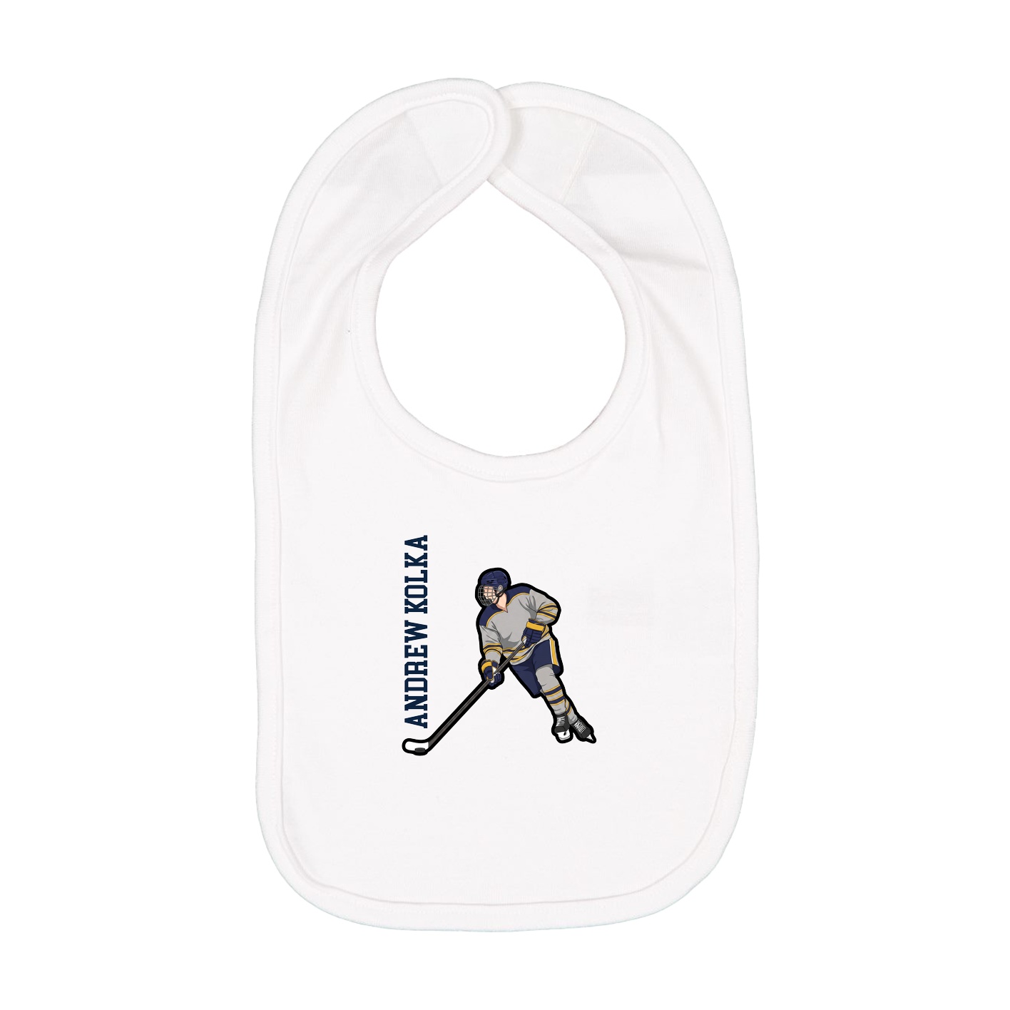 Infant Bib — Name Vertical in White