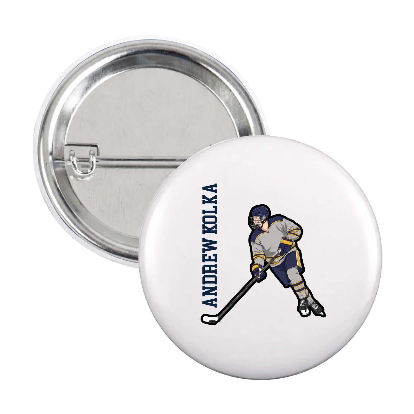Game Day Button — Name Vertical in White