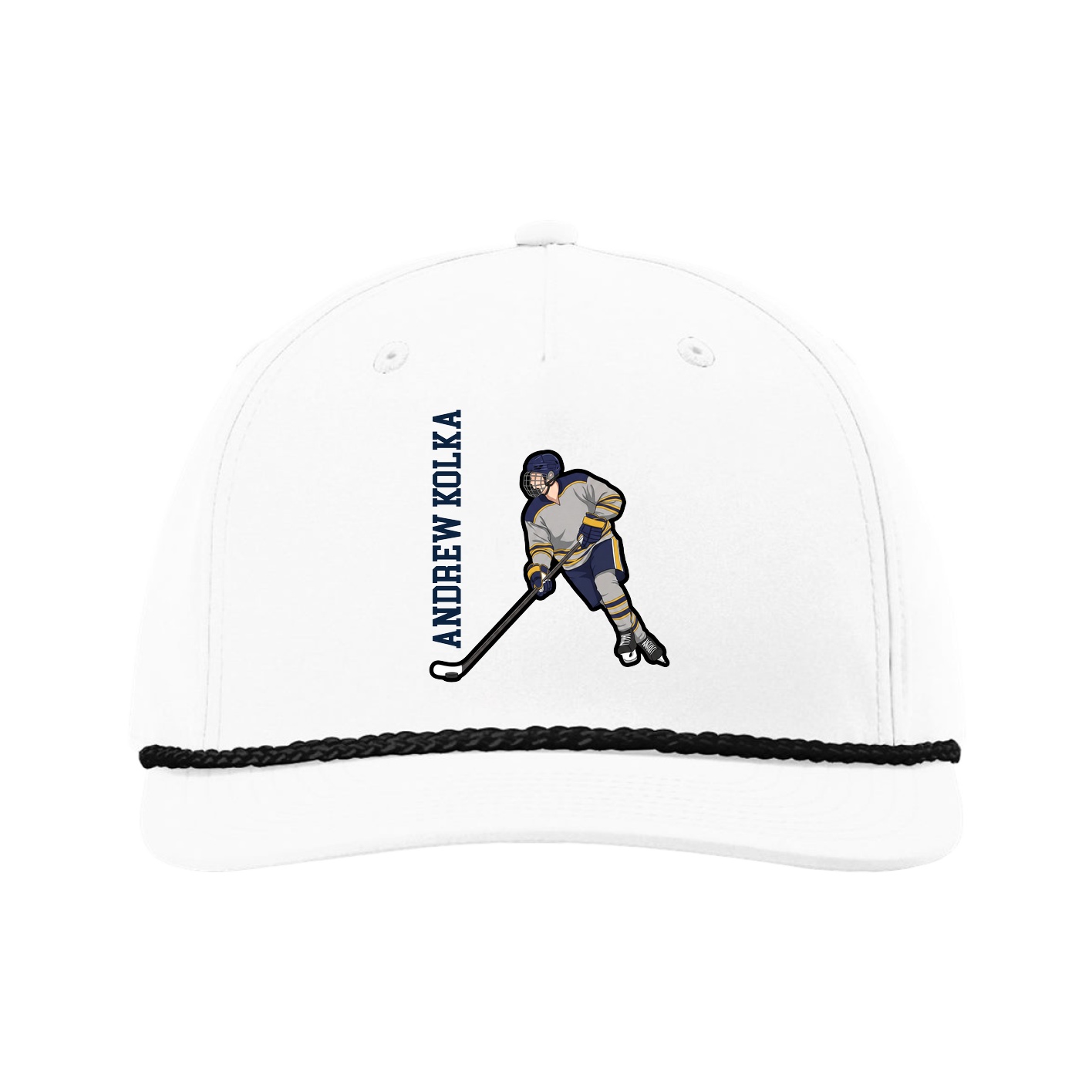Five-Panel Classic Rope Cap — Name Vertical in White