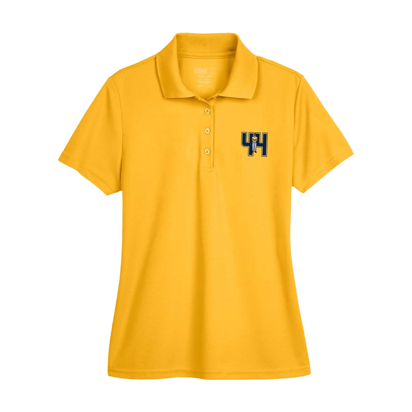 Womens Performance Polo — Number in Gold