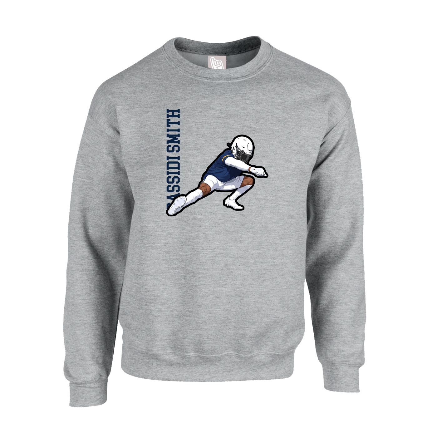 Fleece Crew — Name Vertical in Grey
