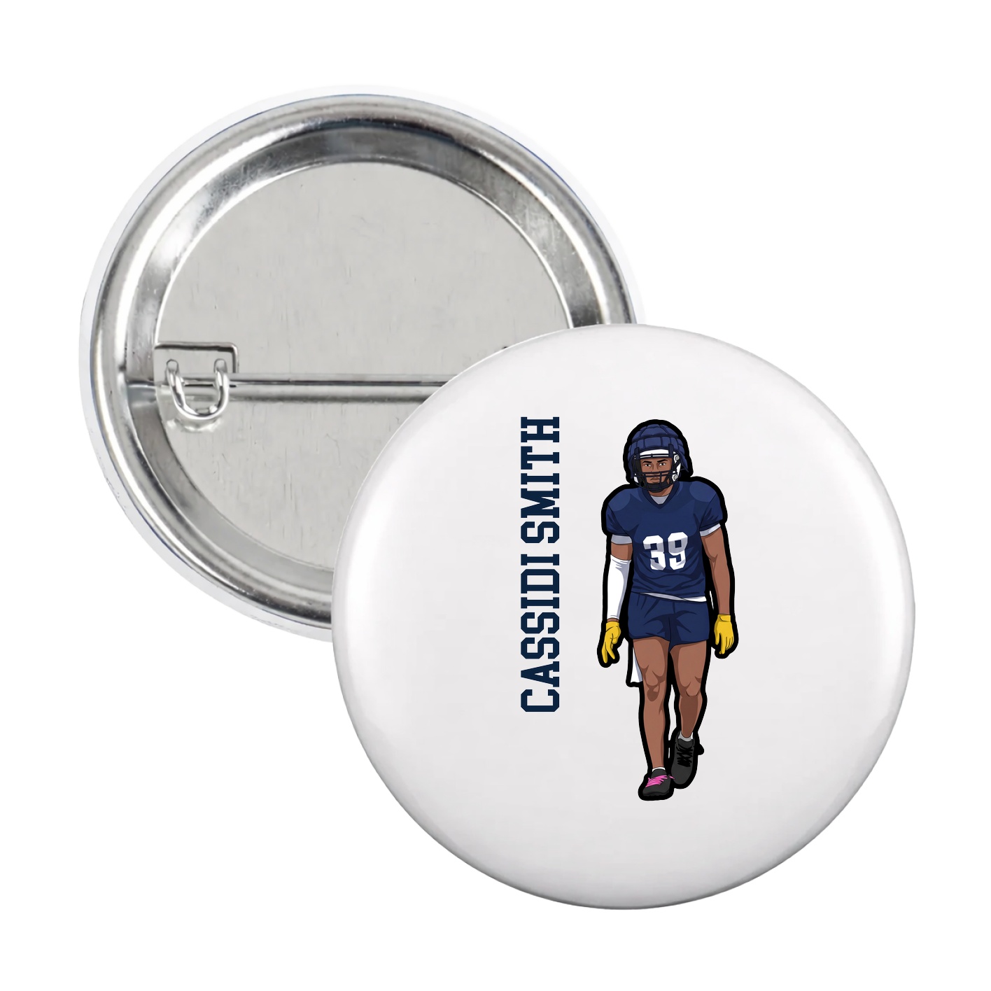 Game Day Button — Name Vertical in White