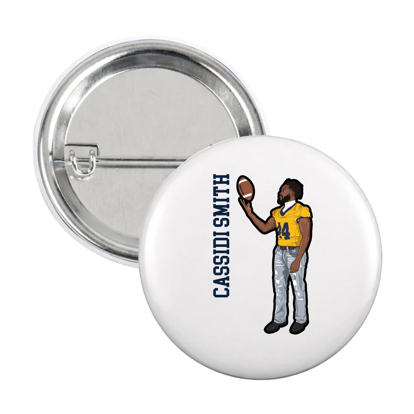 Game Day Button — Name Vertical in White