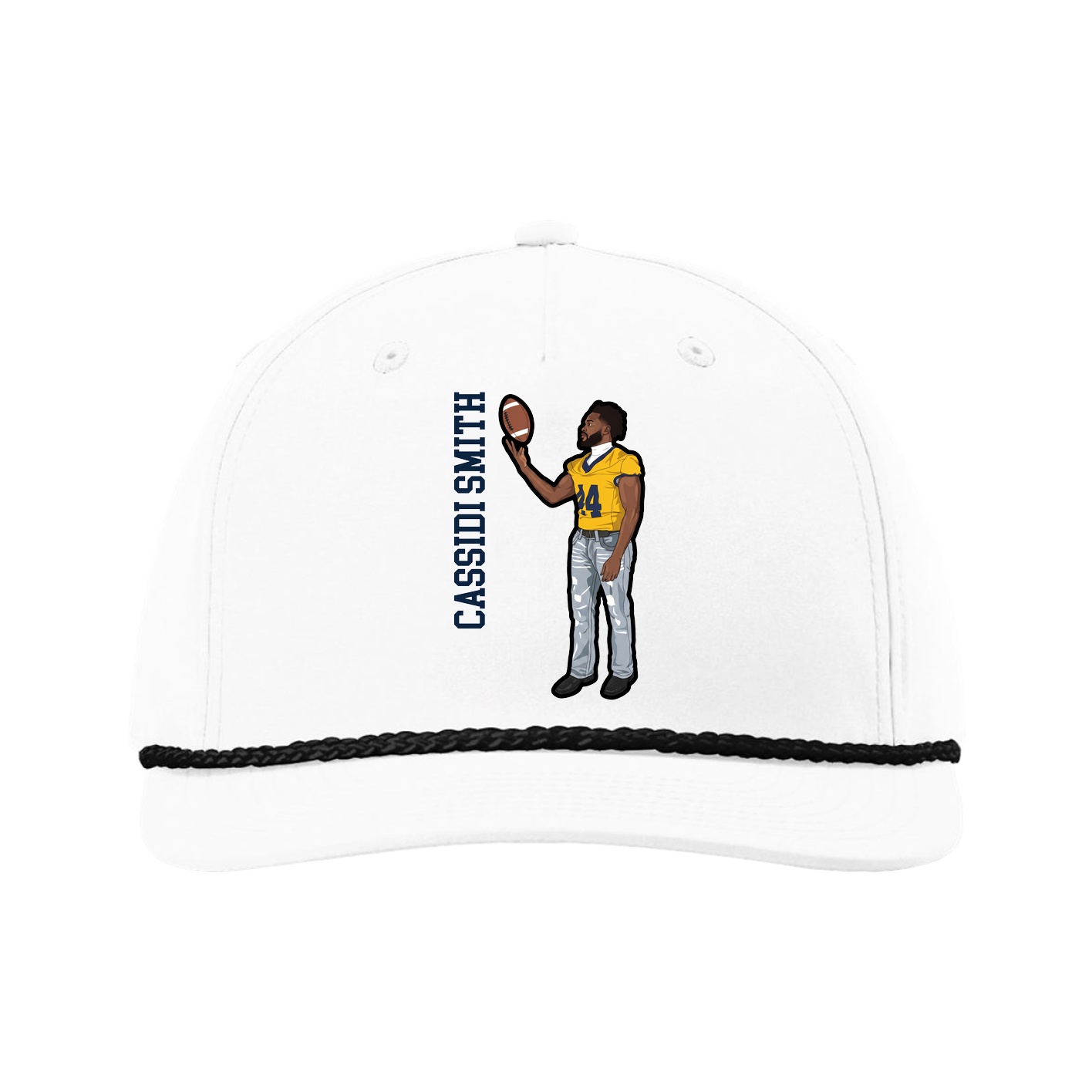 Five-Panel Classic Rope Cap — Name Vertical in White