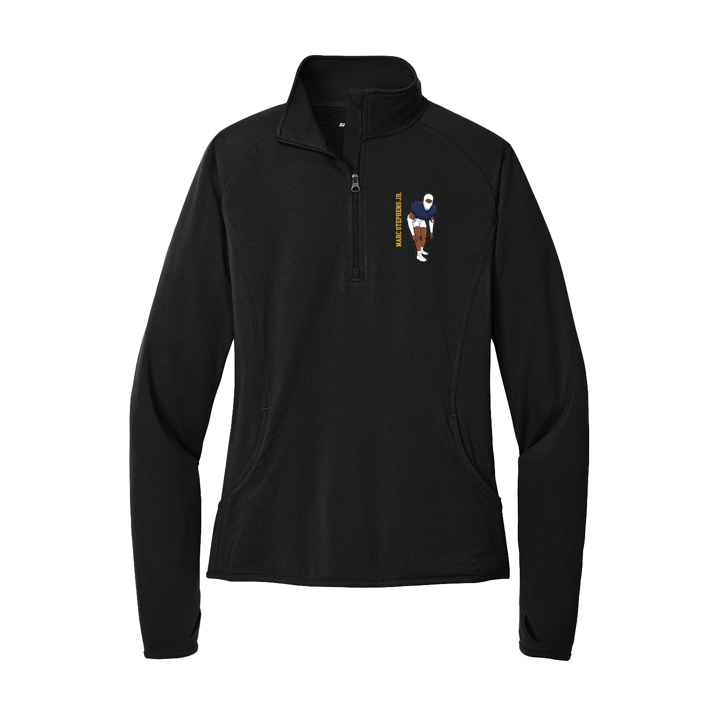 Women's Q-Zip Pullover — Name Vertical in Black