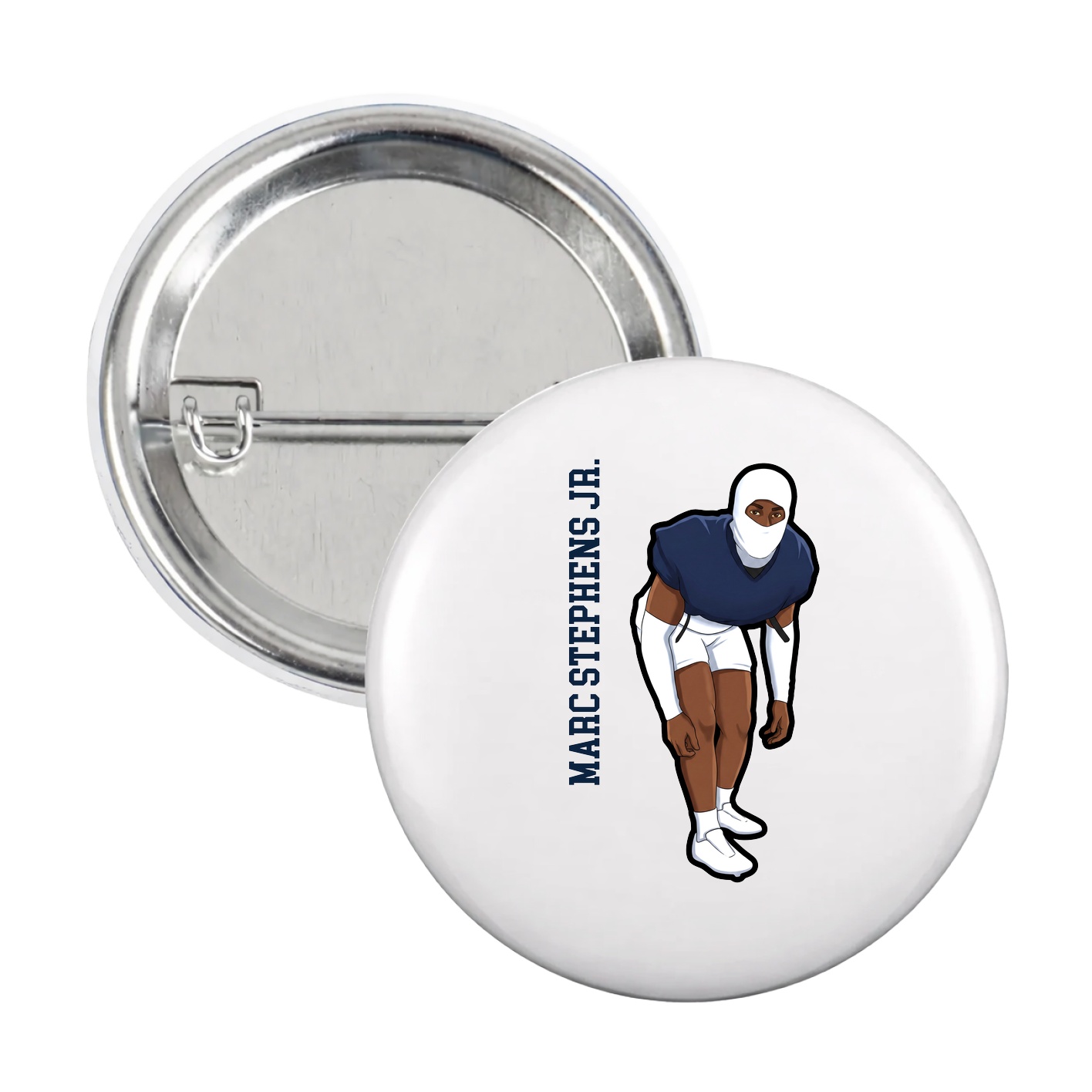 Game Day Button — Name Vertical in White