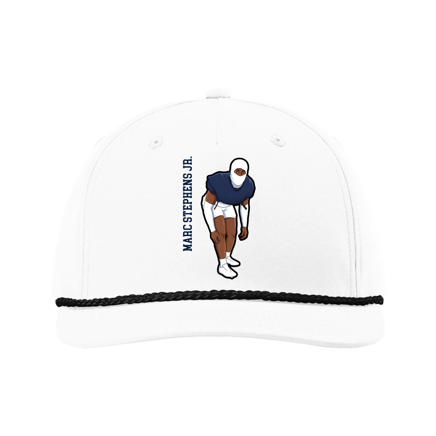 Five-Panel Classic Rope Cap — Name Vertical in White