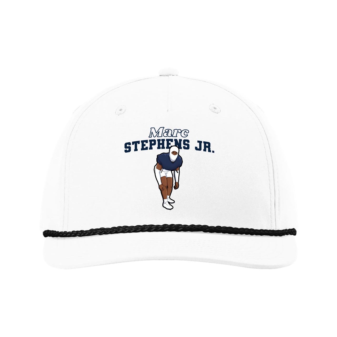 Five-Panel Classic Rope Cap — Name Arch in White