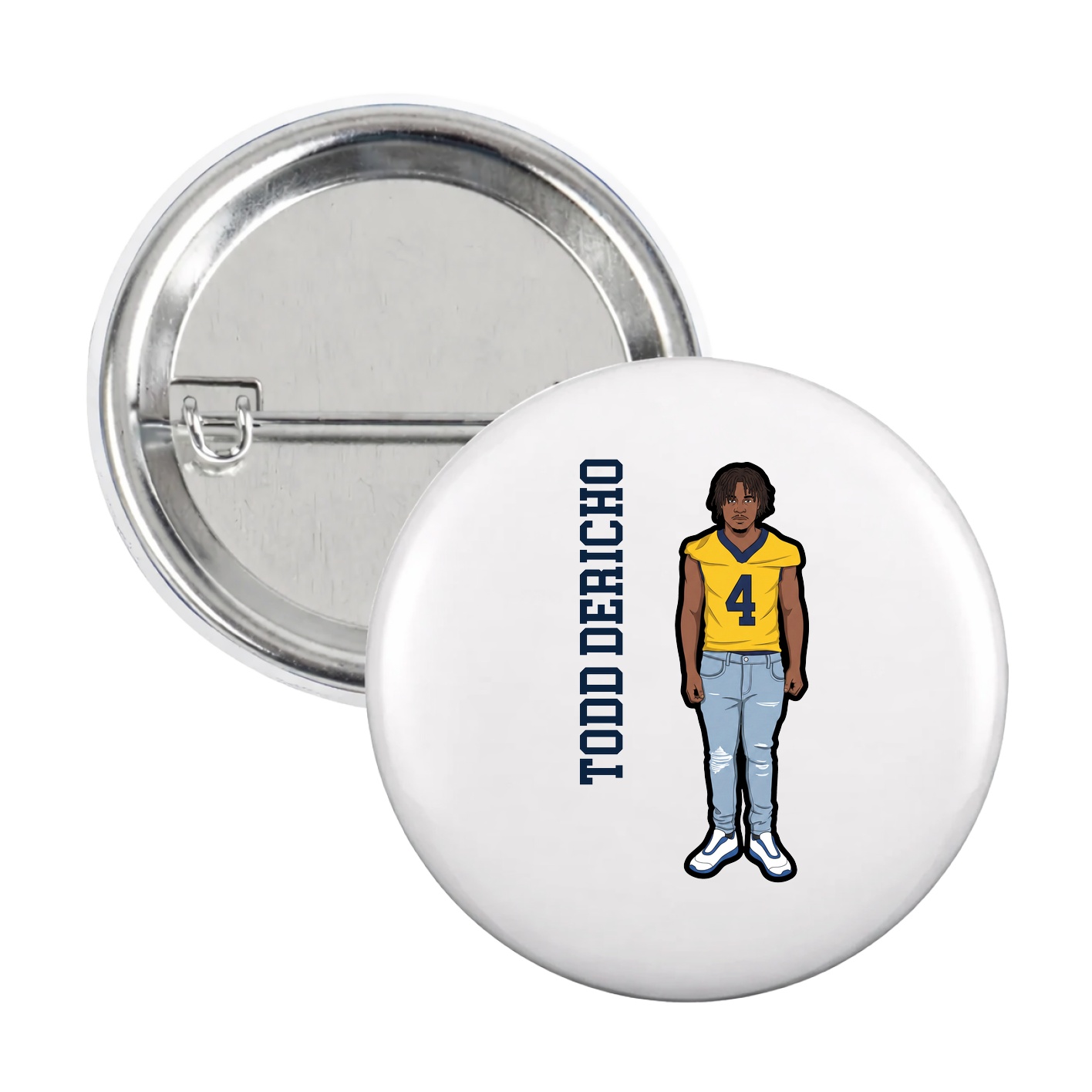 Game Day Button — Name Vertical in White