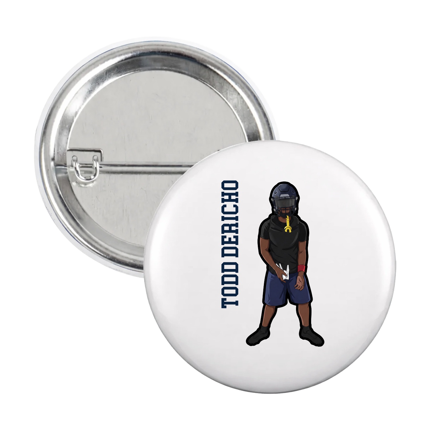 Game Day Button — Name Vertical in White