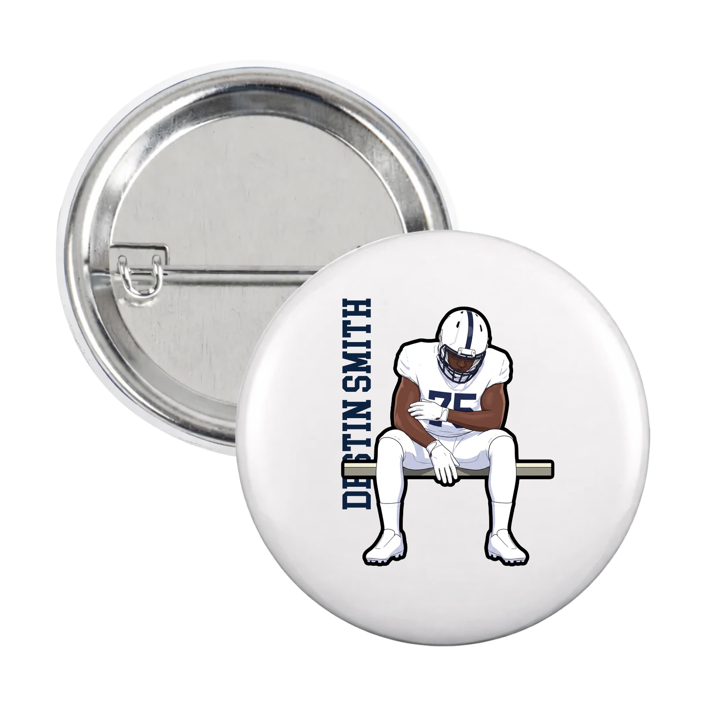 Game Day Button — Name Vertical in White