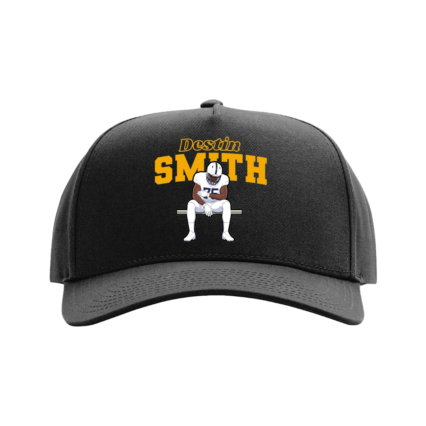 Full Fabric Five-Panel Champ Cap — Name Arch in Black
