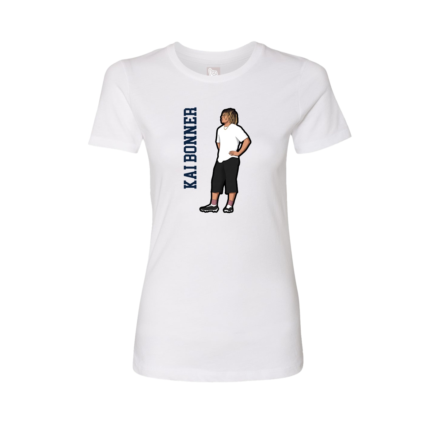 Fitted Women's Tee — Name Vertical in White