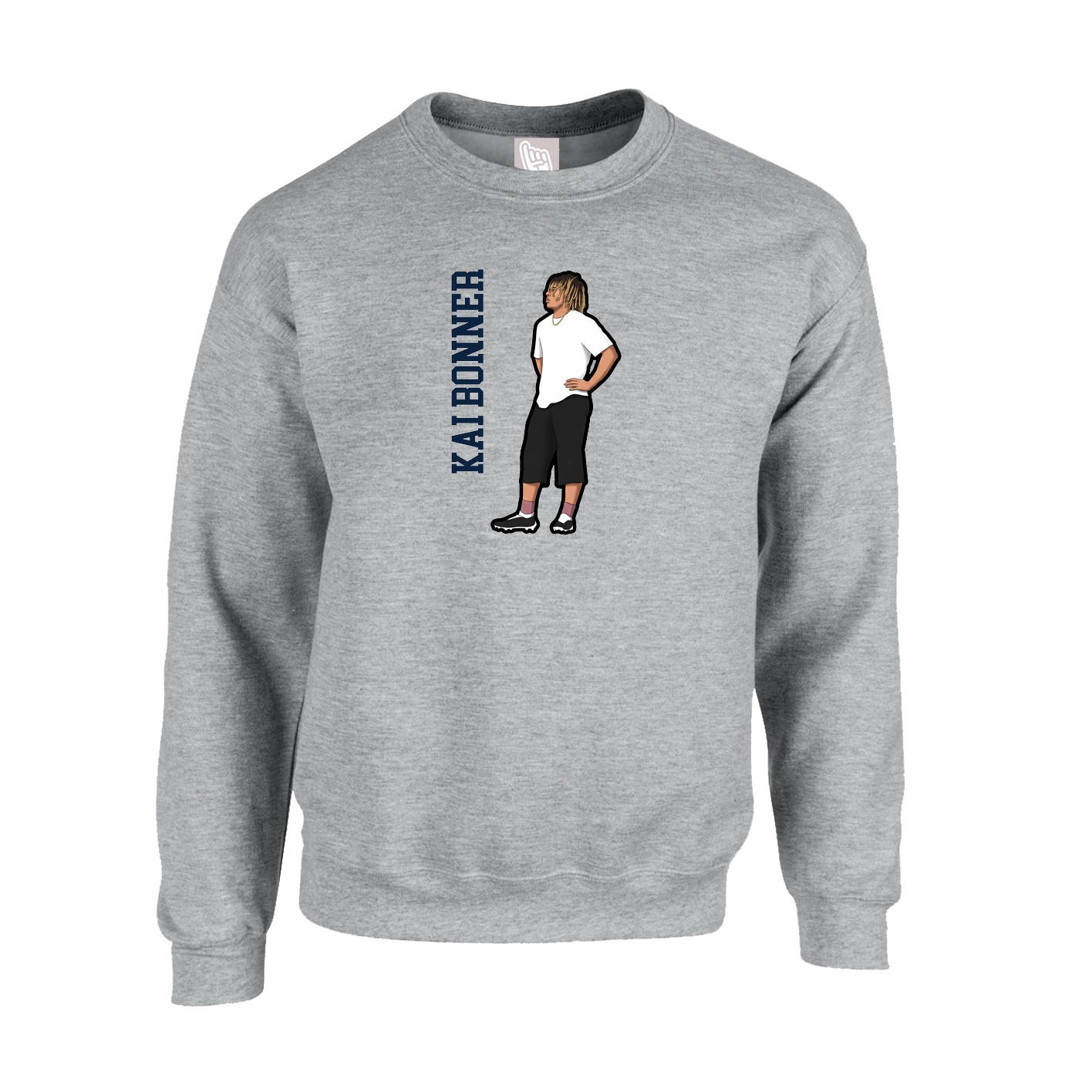 Fleece Crew — Name Vertical in Grey