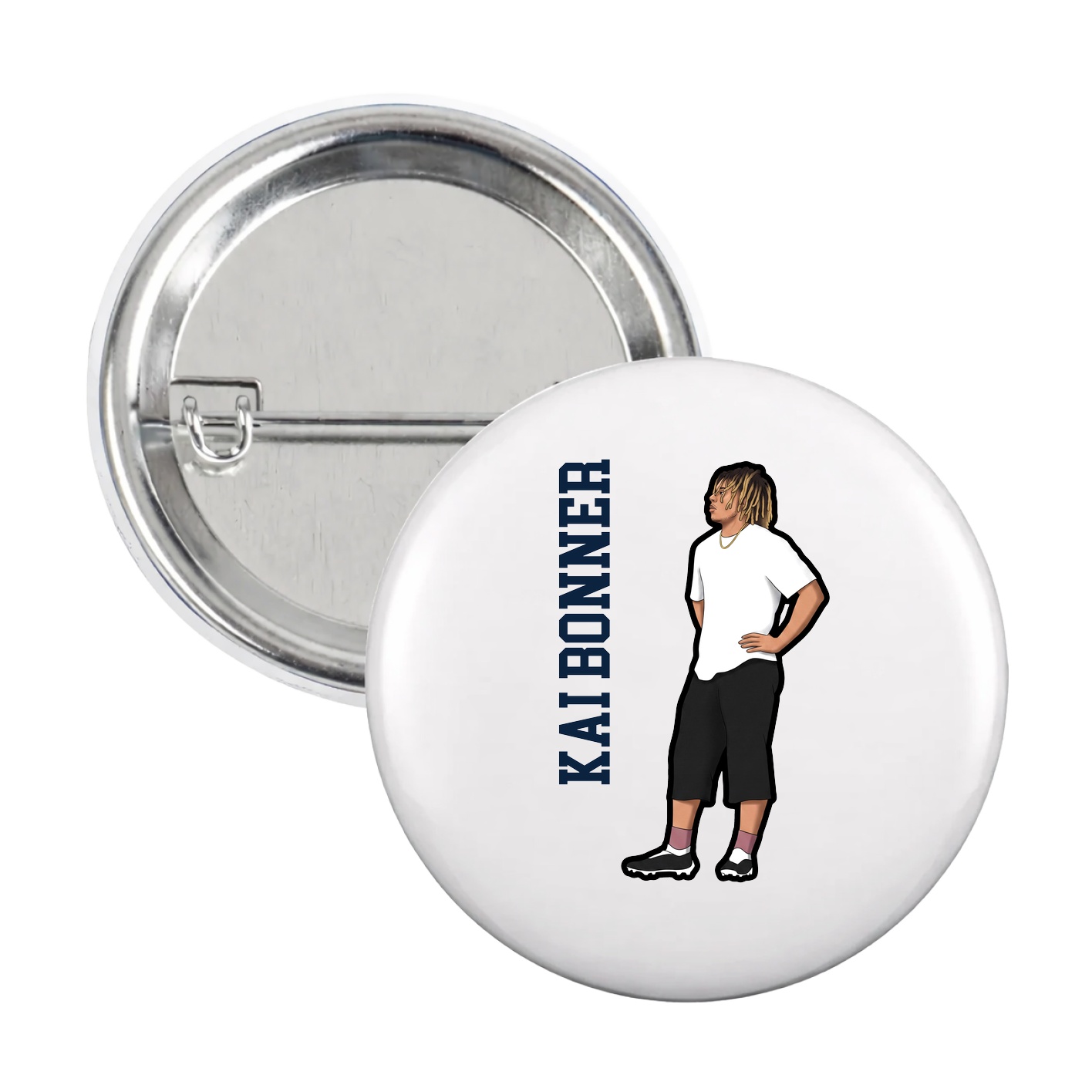 Game Day Button — Name Vertical in White