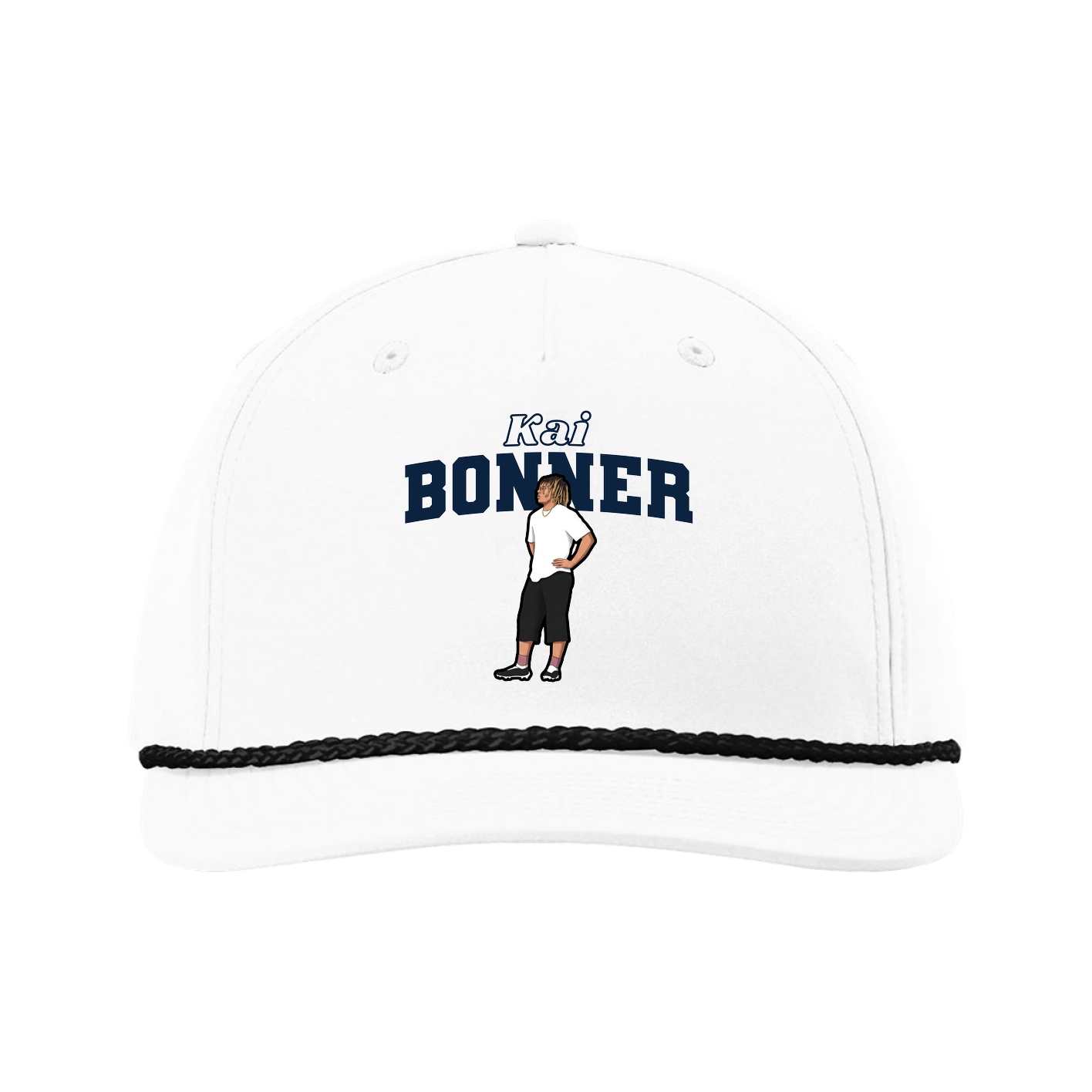 Five-Panel Classic Rope Cap — Name Arch in White