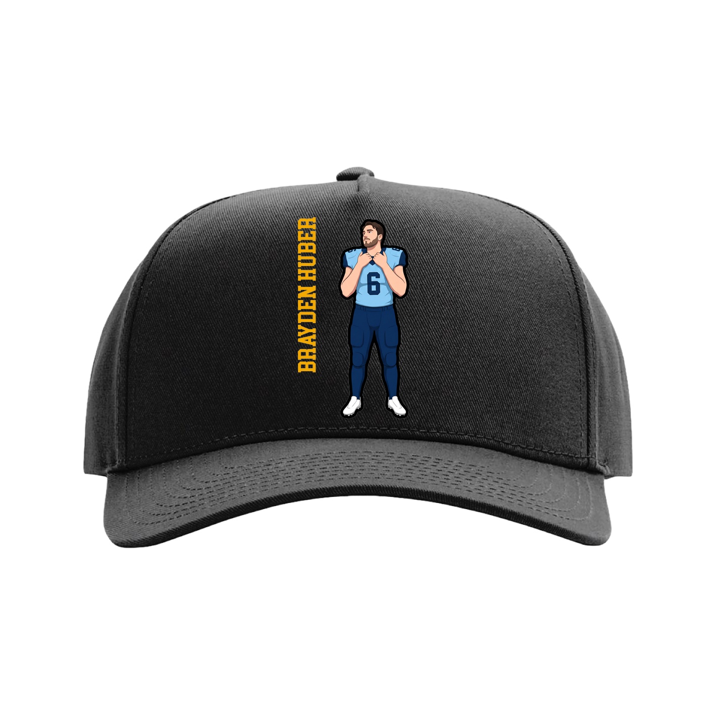 Full Fabric Five-Panel Champ Cap — Name Vertical in Black