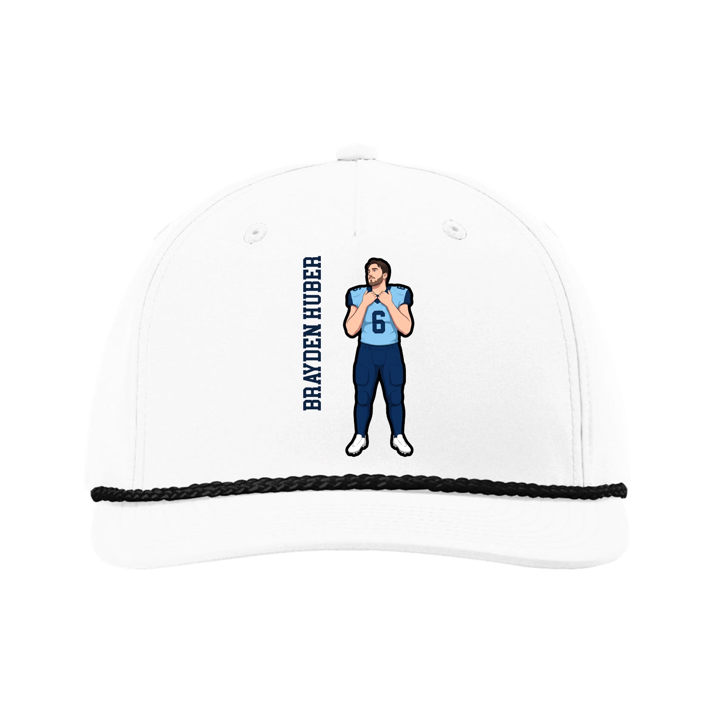 Five-Panel Classic Rope Cap — Name Vertical in White
