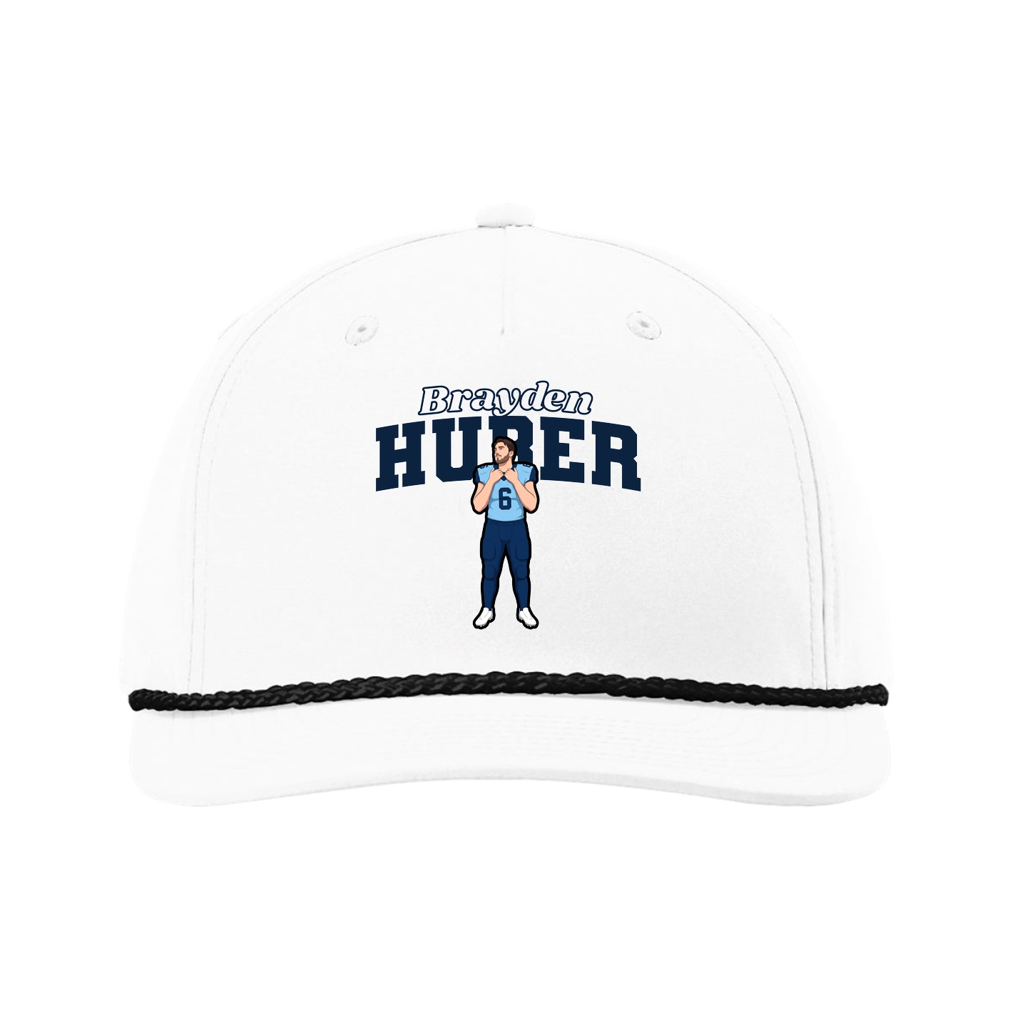 Five-Panel Classic Rope Cap — Name Arch in White