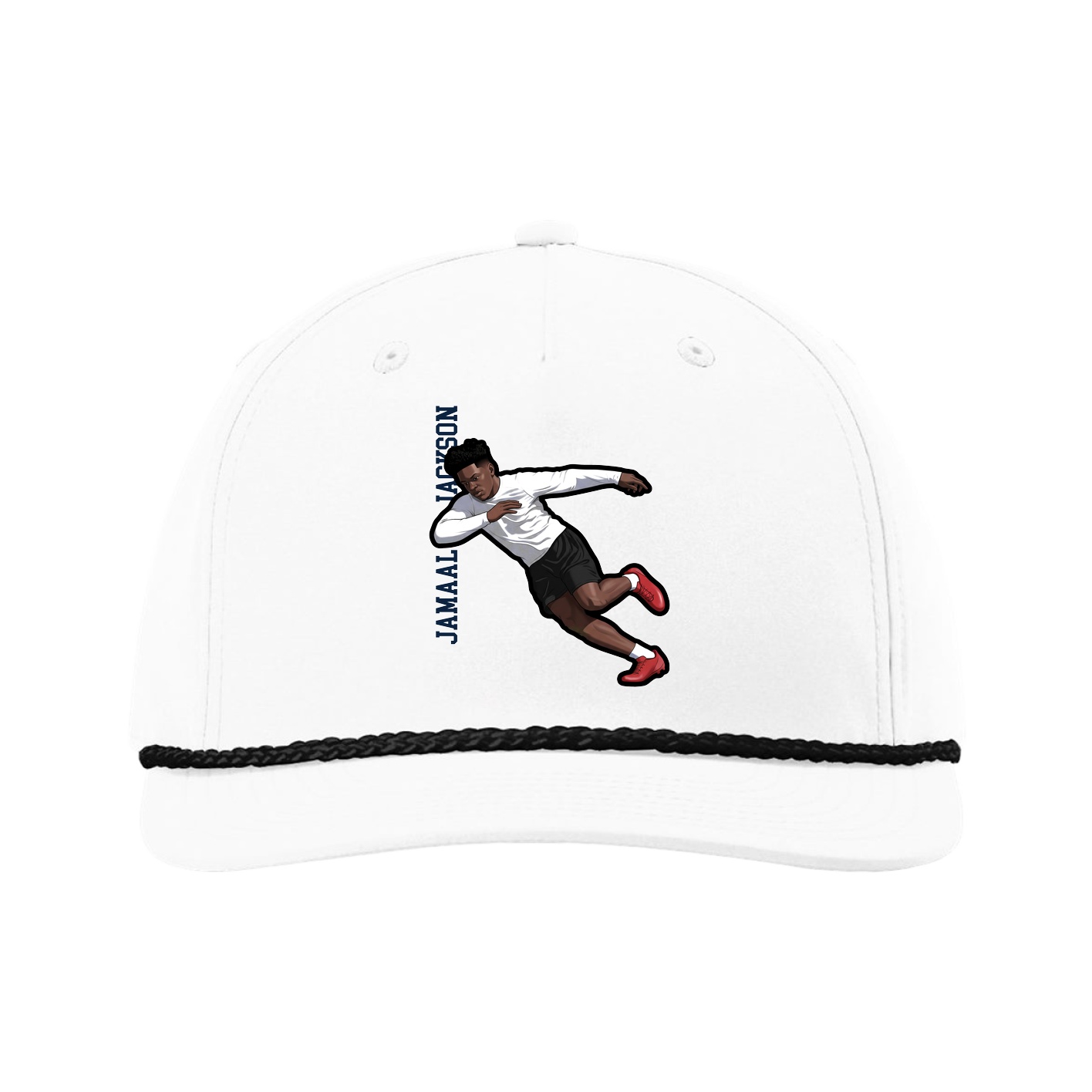 Five-Panel Classic Rope Cap — Name Vertical in White