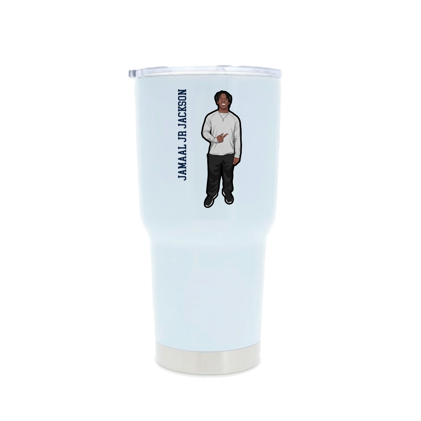 30oz Stainless Steel Tumbler — Name Vertical in White