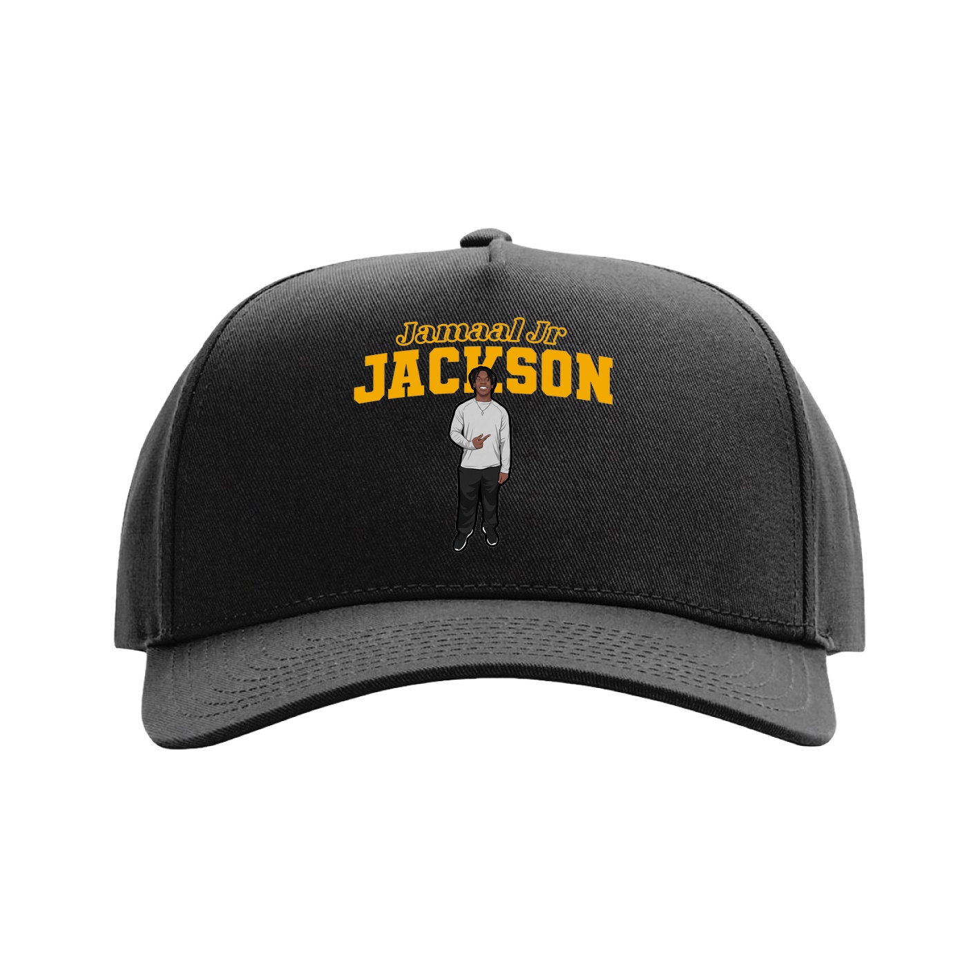 Full Fabric Five-Panel Champ Cap — Name Arch in Black