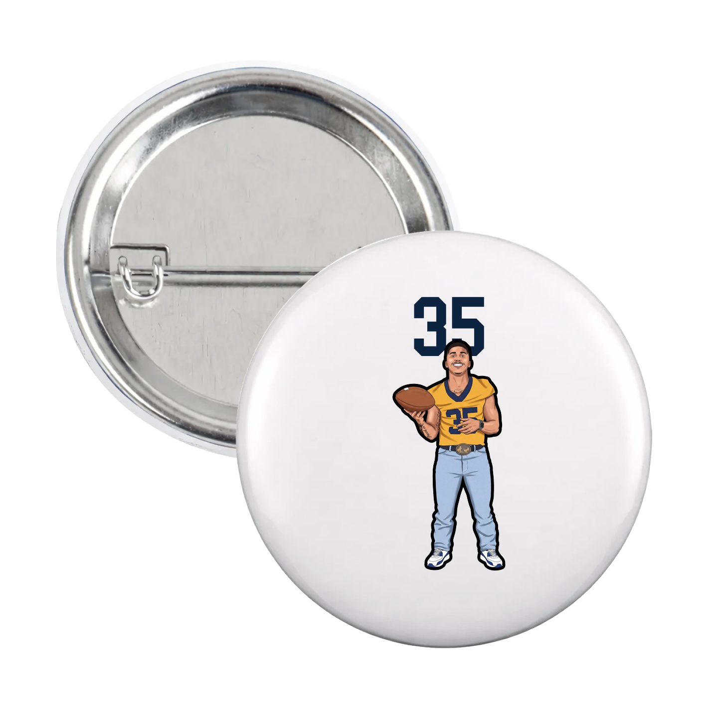 Game Day Button — Number Top in White