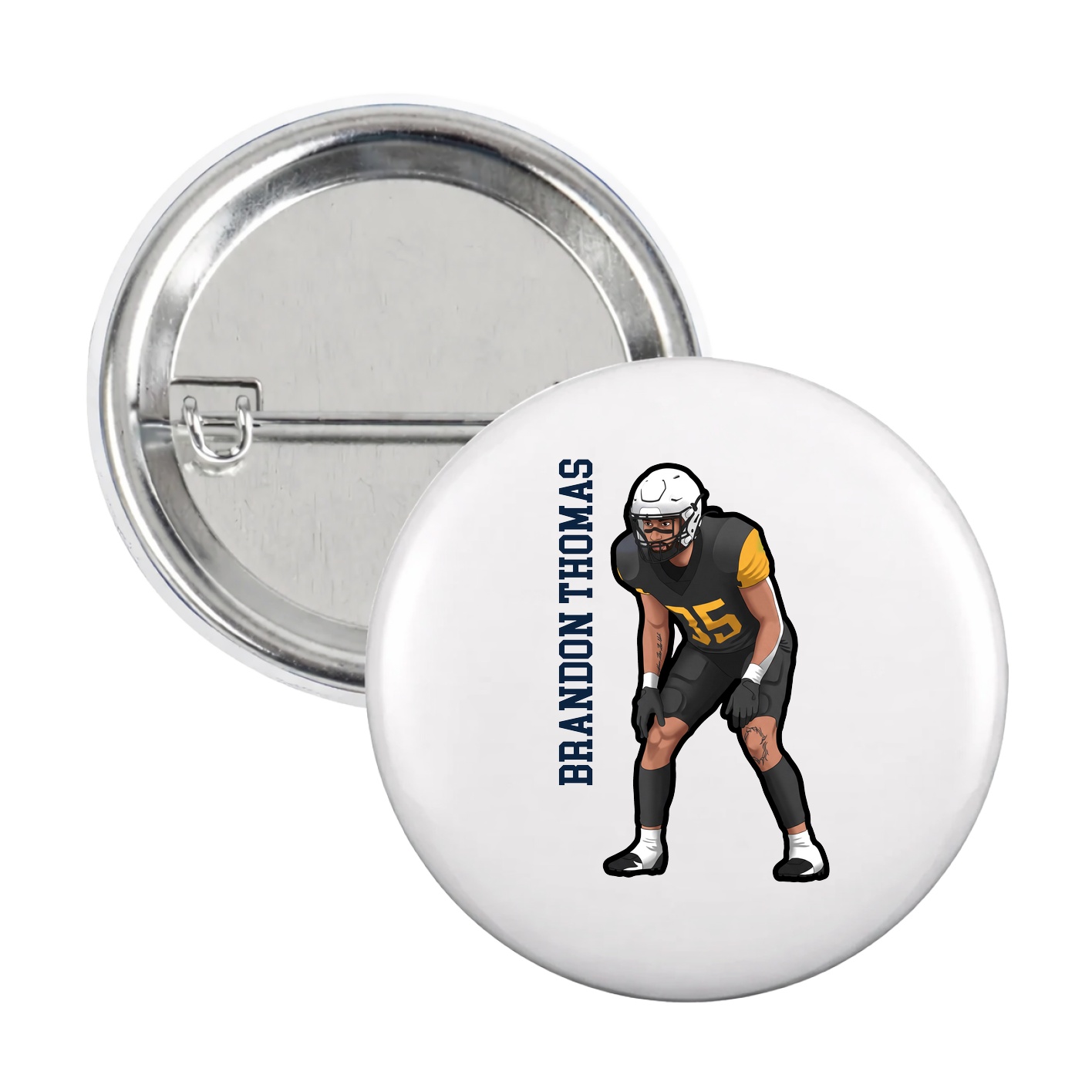 Game Day Button — Name Vertical in White