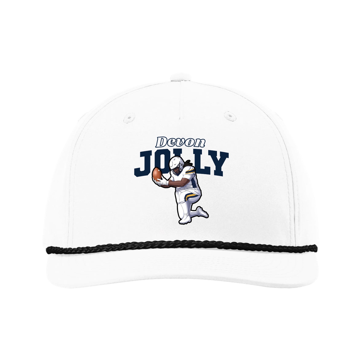 Five-Panel Classic Rope Cap — Name Arch in White