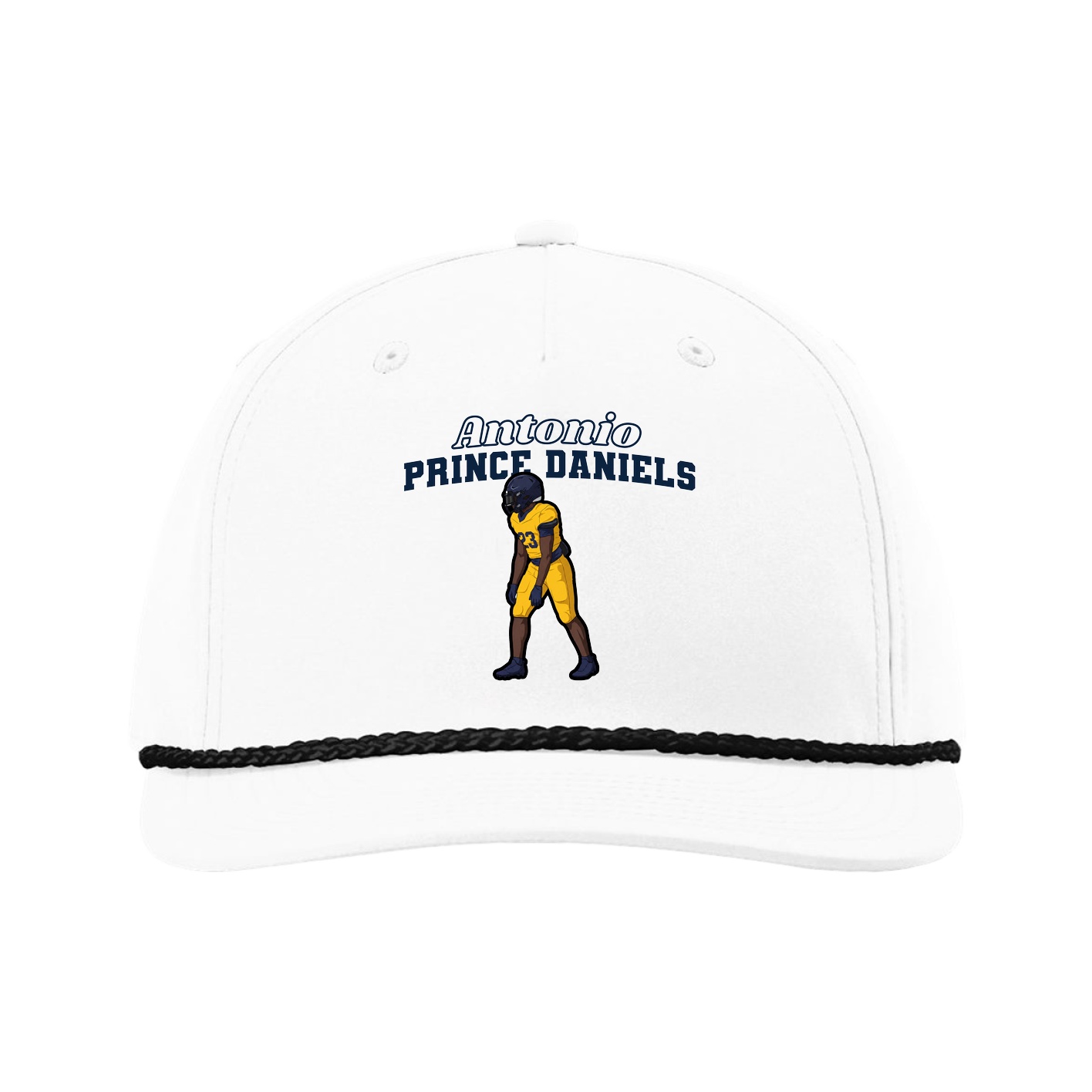 Five-Panel Classic Rope Cap — Name Arch in White
