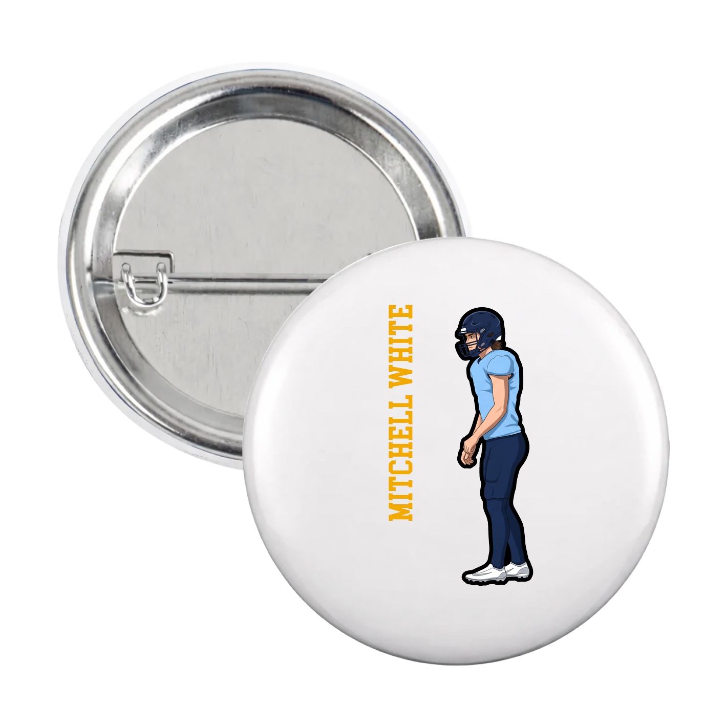 Game Day Button — Name Vertical in White