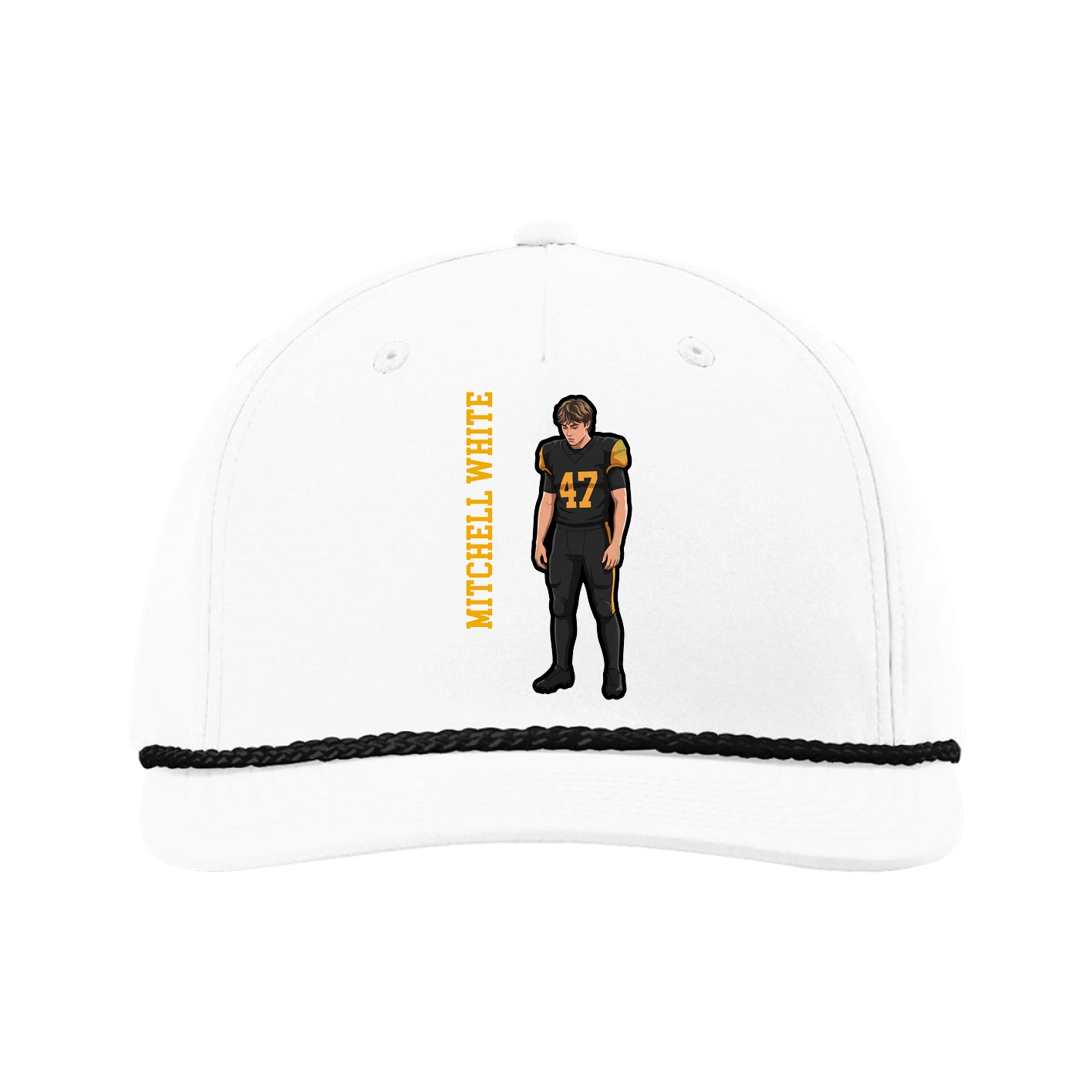 Five-Panel Classic Rope Cap — Name Vertical in White
