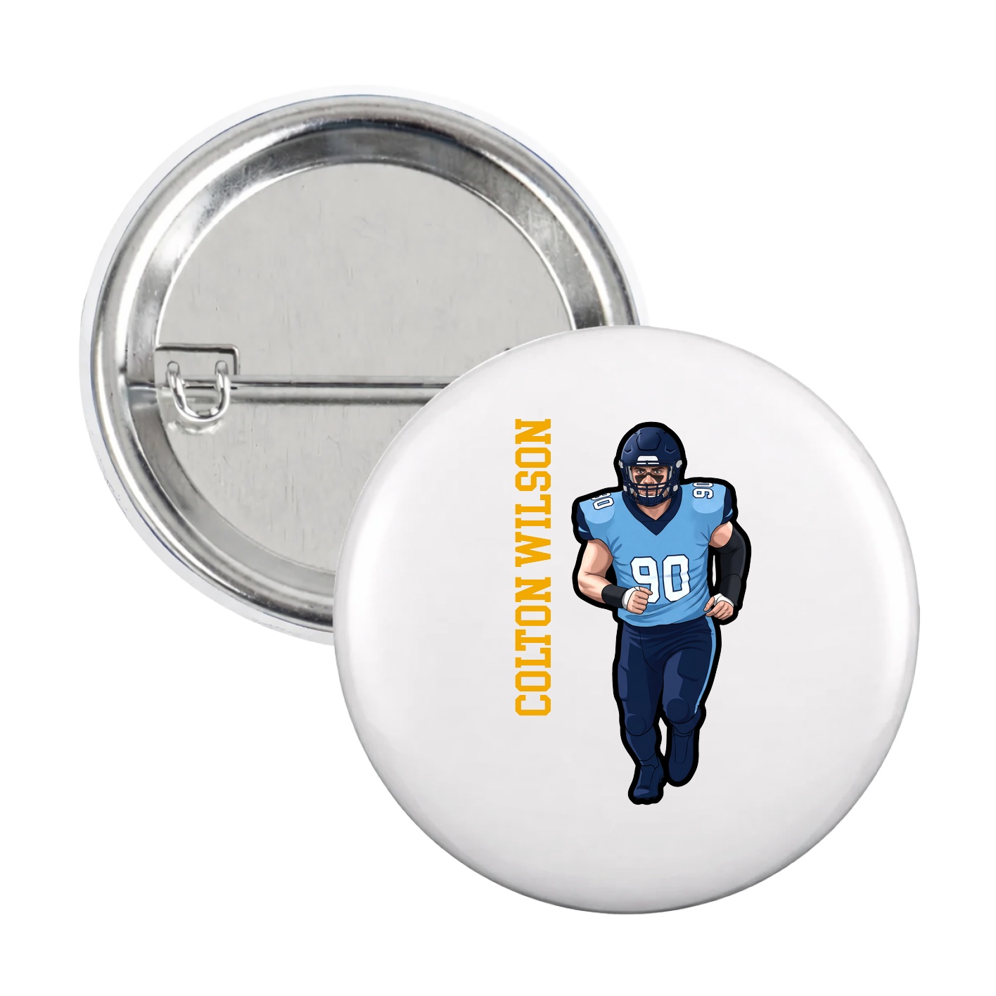 Game Day Button — Name Vertical in White
