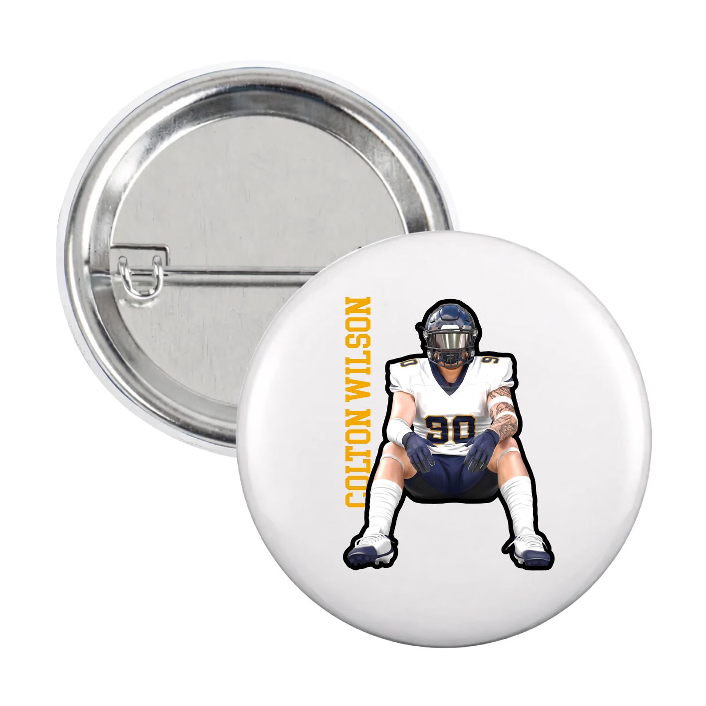 Game Day Button — Name Vertical in White