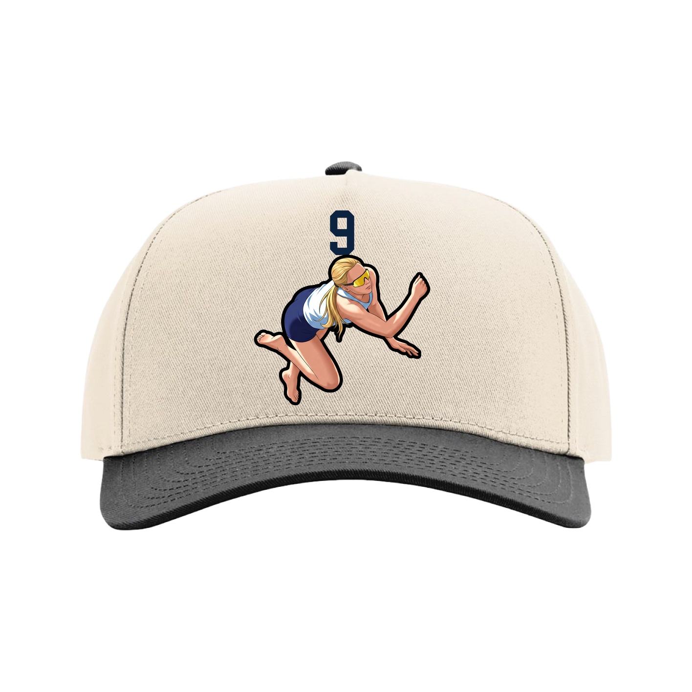 Full Fabric Five-Panel Champ Cap — Number Top in Cream/Black