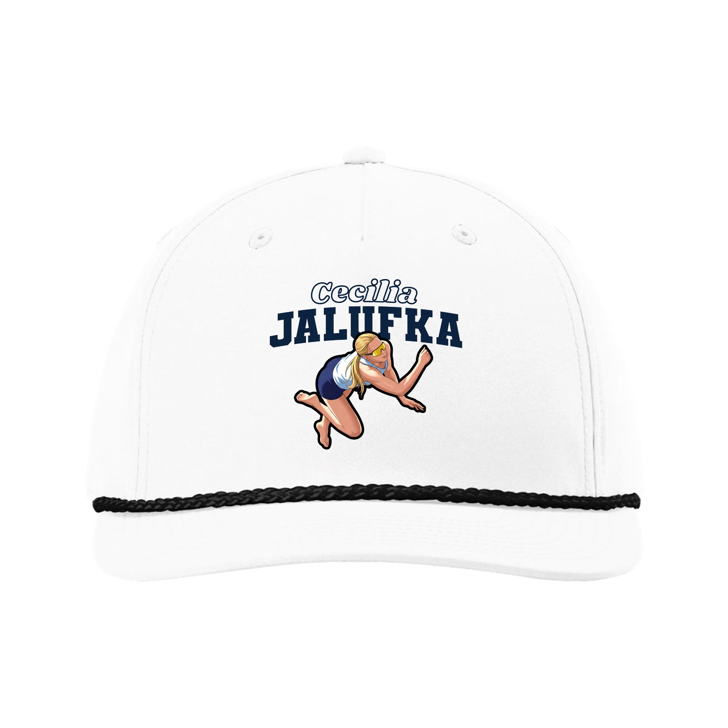 Five-Panel Classic Rope Cap — Name Arch in White