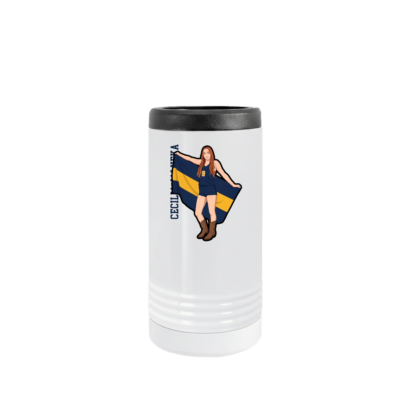 Slim Beverage Holder — Name Vertical in White