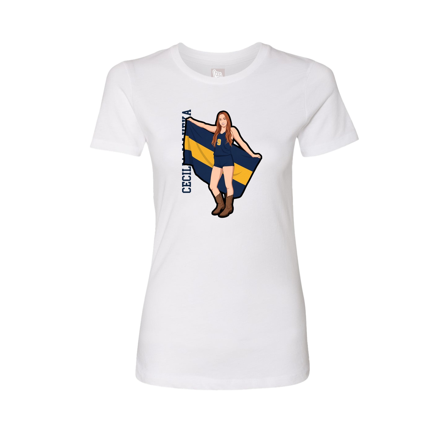Fitted Women's Tee — Name Vertical in White