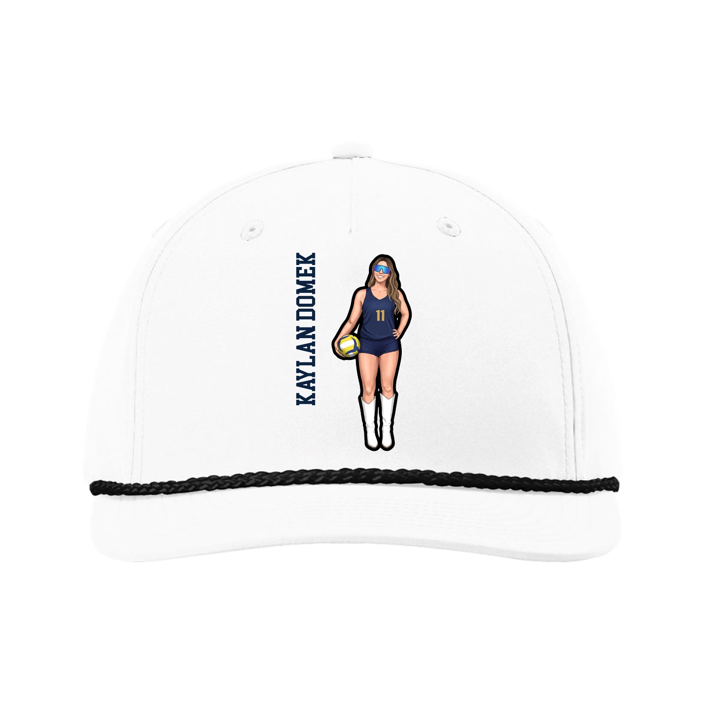 Five-Panel Classic Rope Cap — Name Vertical in White