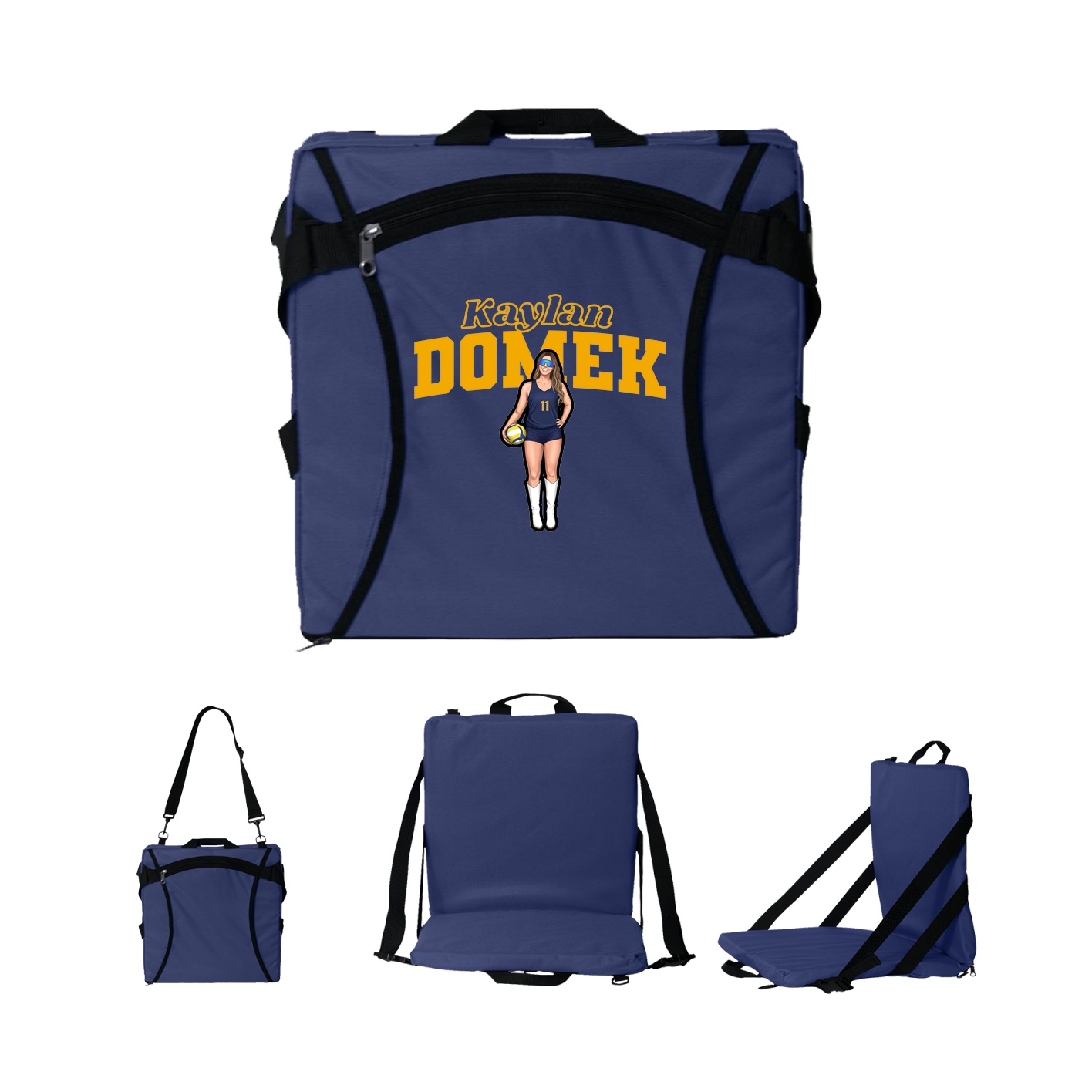Folding Stadium Seat — Name Arch in Navy