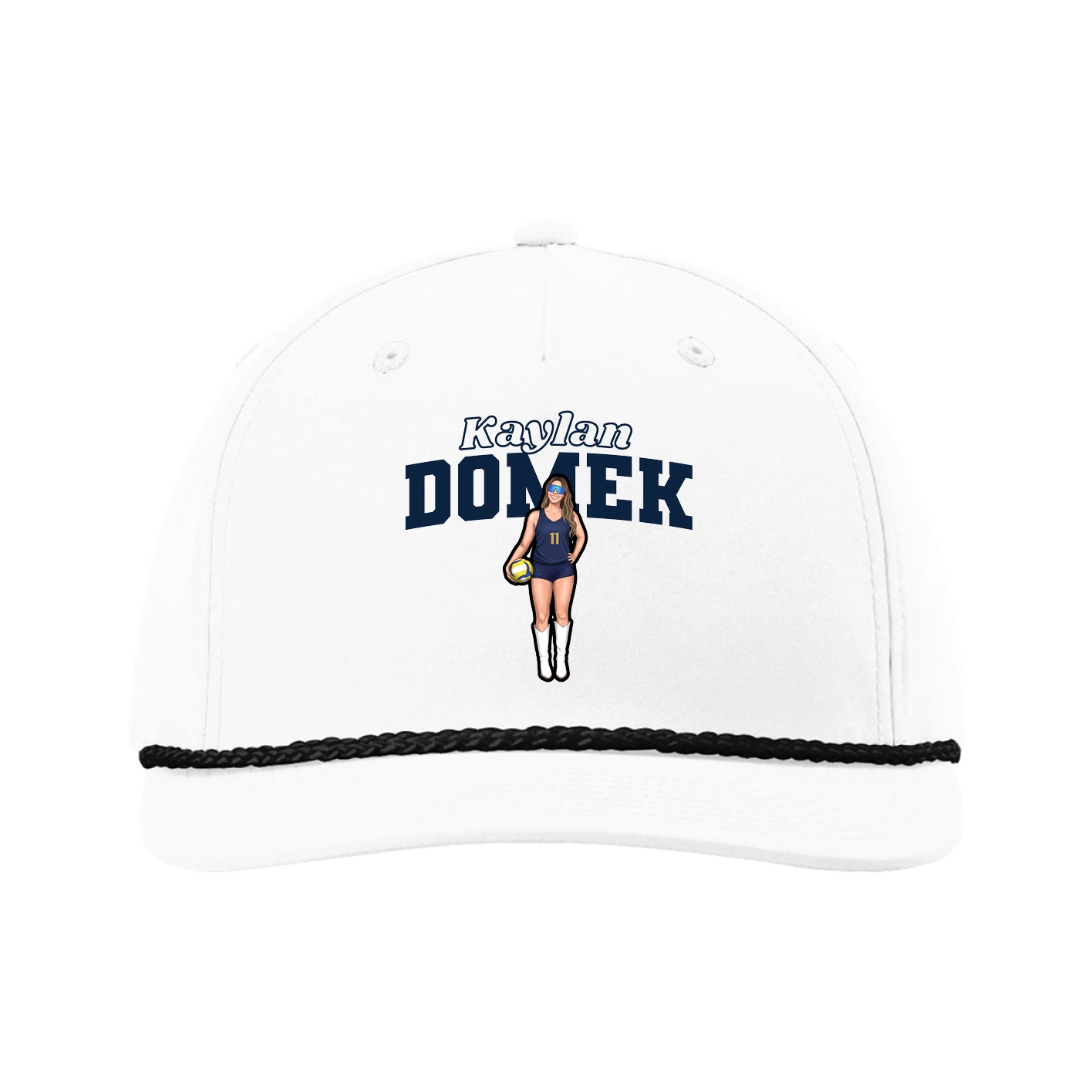 Five-Panel Classic Rope Cap — Name Arch in White