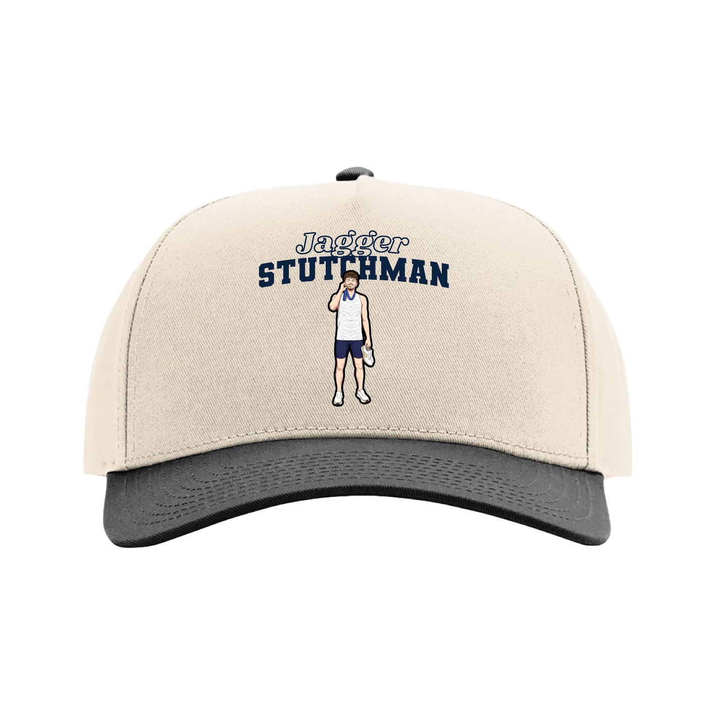 Full Fabric Five-Panel Champ Cap — Name Arch in Cream/Black