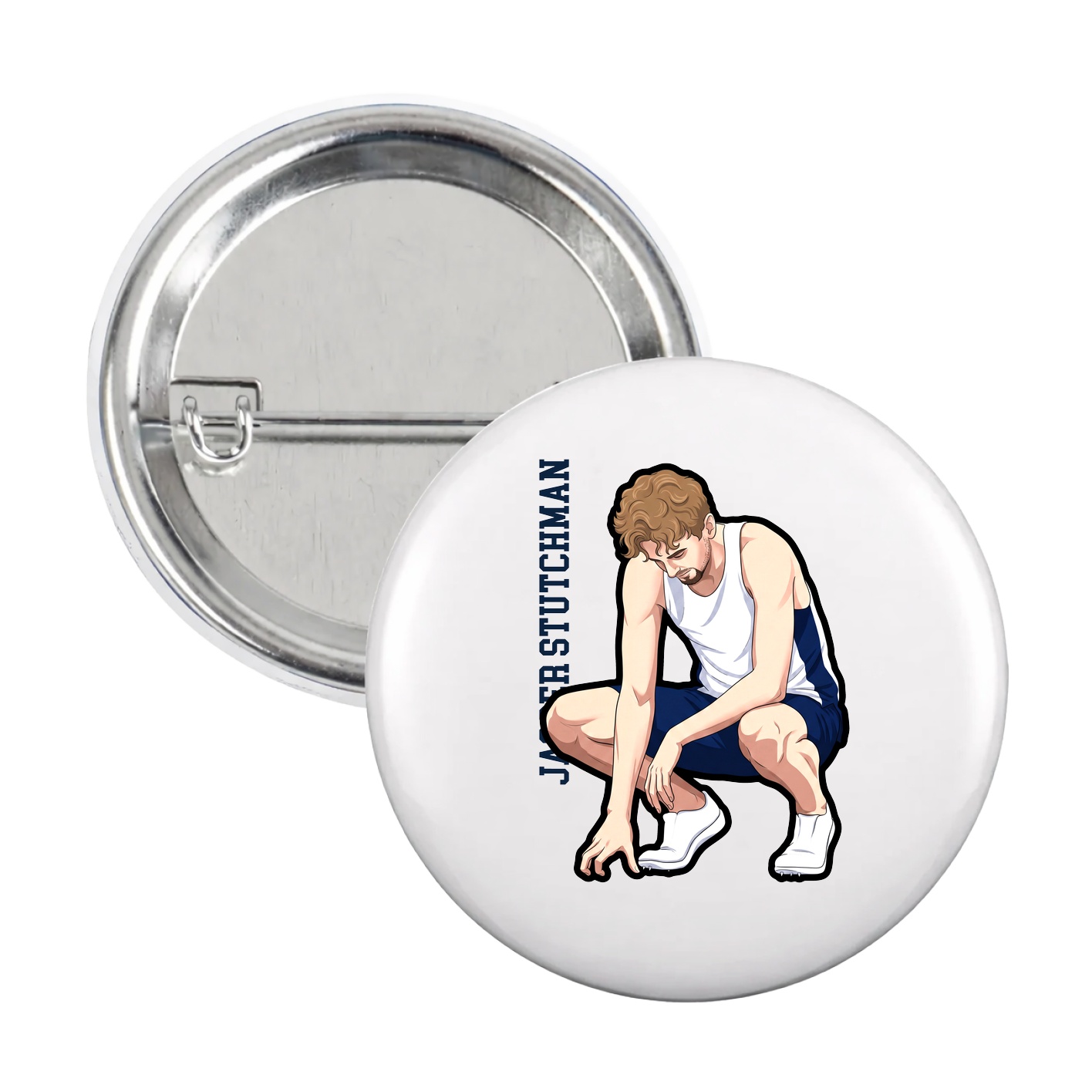 Game Day Button — Name Vertical in White