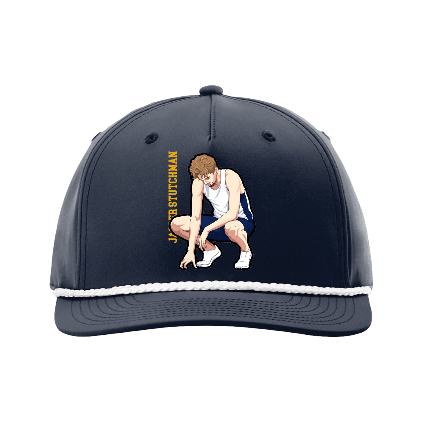 Five-Panel Classic Rope Cap — Name Vertical in Navy