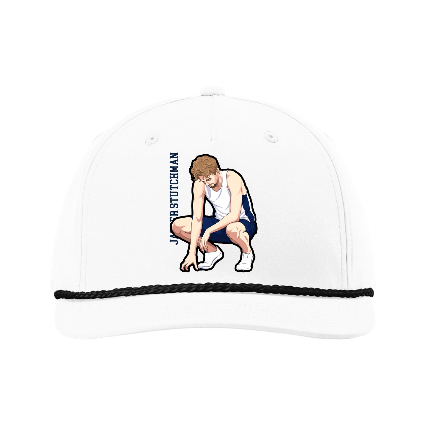 Five-Panel Classic Rope Cap — Name Vertical in White