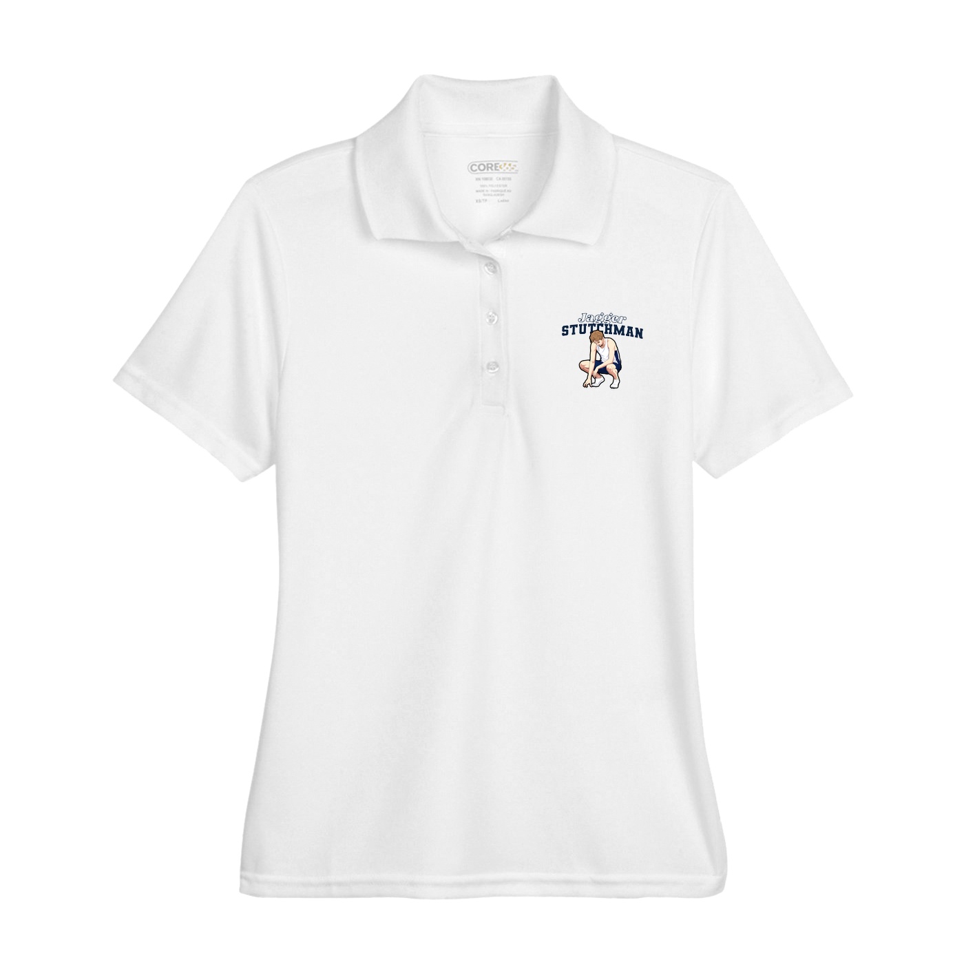 Womens Performance Polo — Name Arch in White