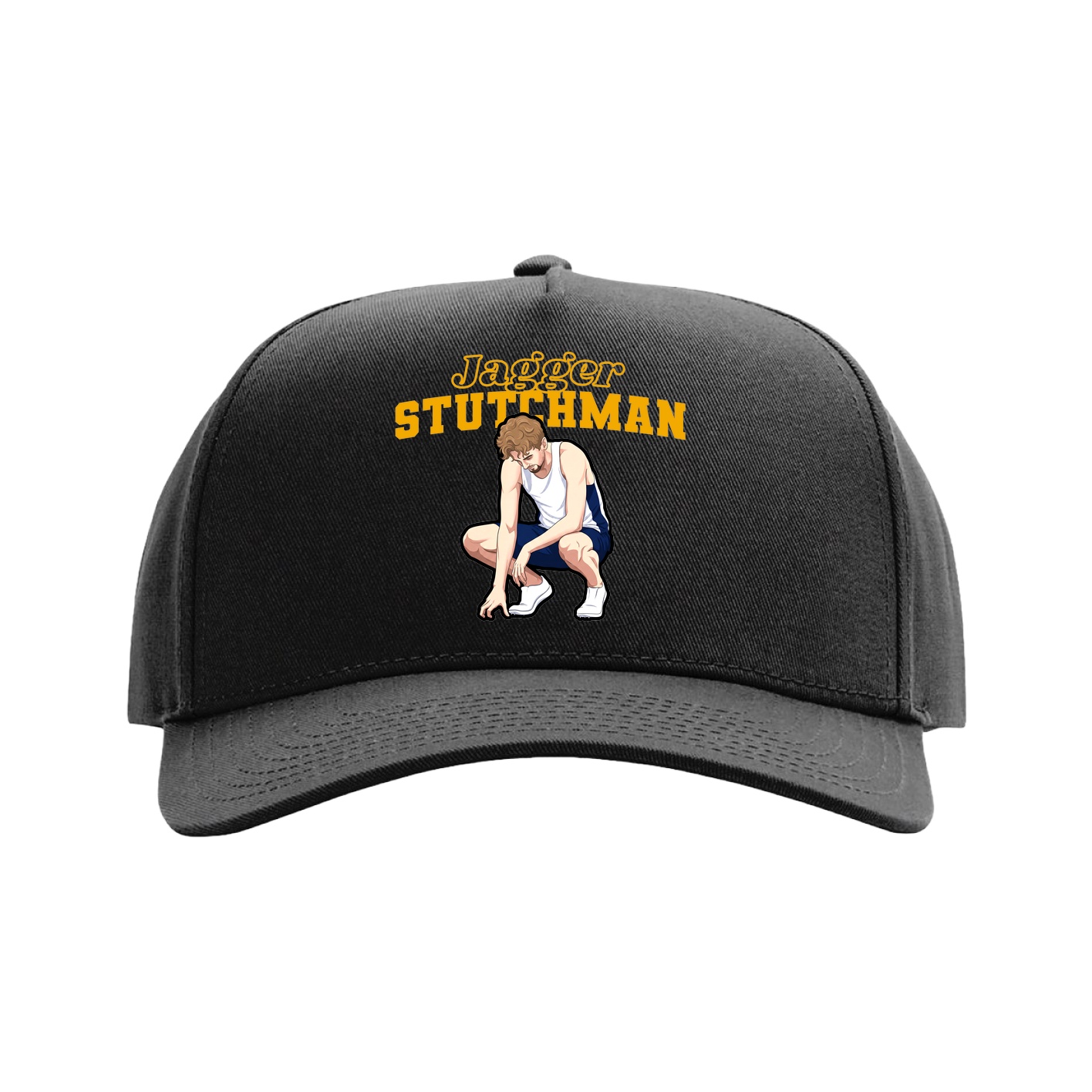 Full Fabric Five-Panel Champ Cap — Name Arch in Black