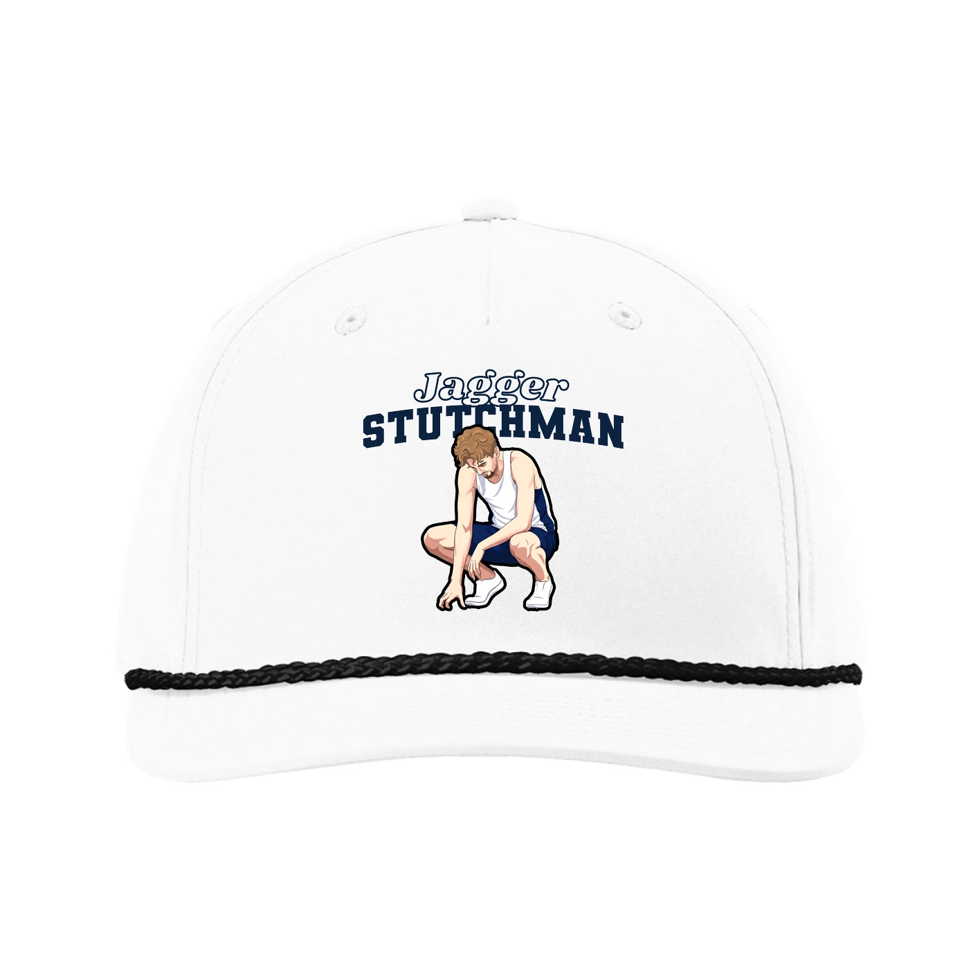 Five-Panel Classic Rope Cap — Name Arch in White