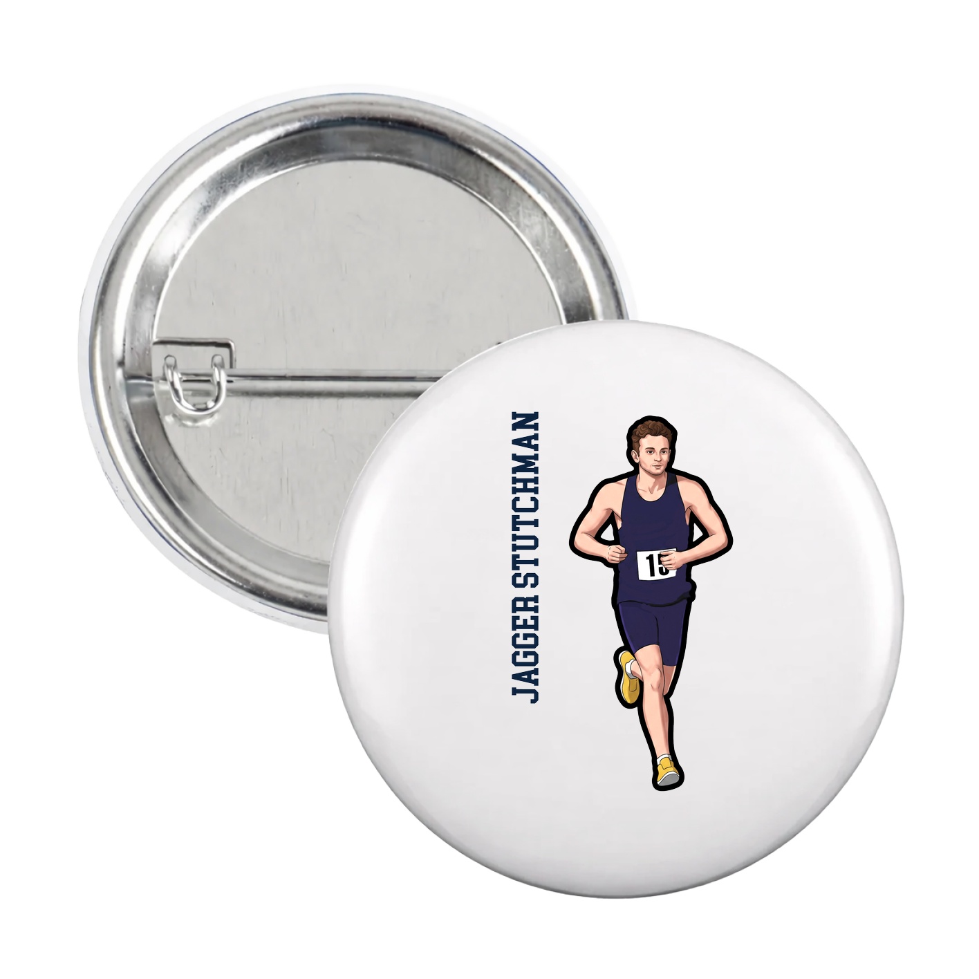 Game Day Button — Name Vertical in White