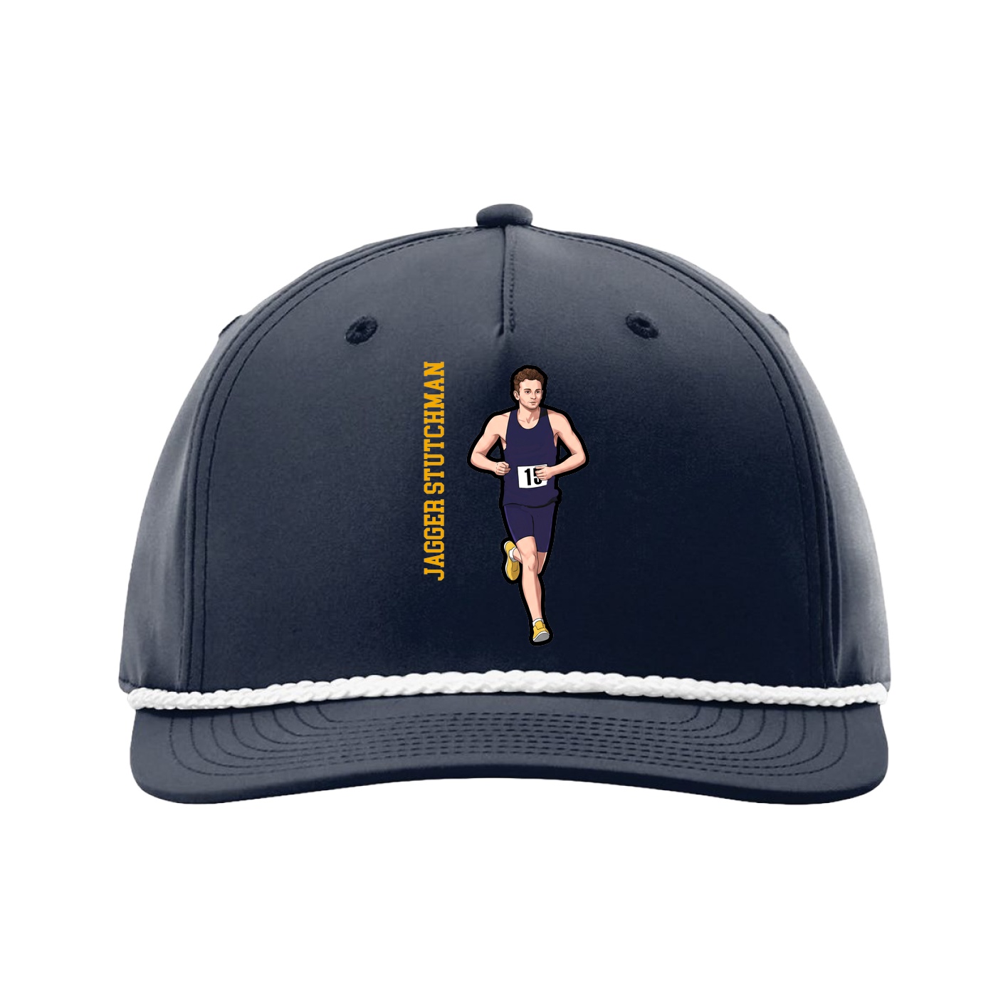 Five-Panel Classic Rope Cap — Name Vertical in Navy